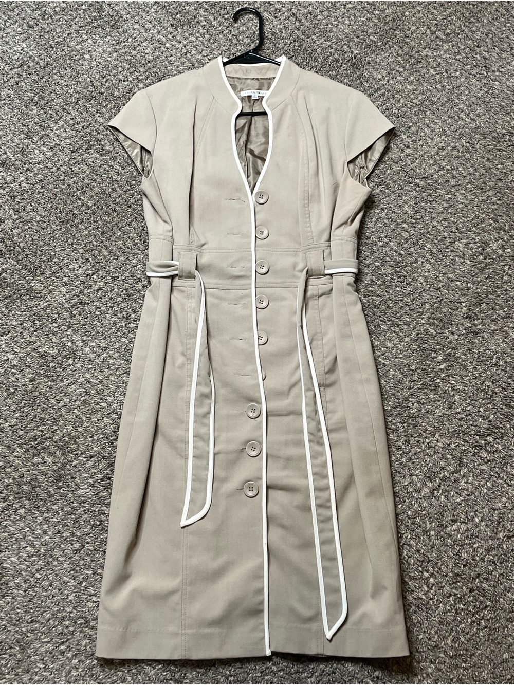 Sandra‎ Darren Taupe Midi Dress with White Piping